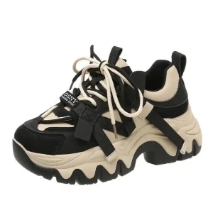 Women’s Color Block Platform Sneakers Versatile Autumn Casual Walking Style Shoes