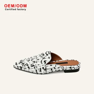 Women’s Color Block Sheepskin Backless Flats Versatile Mules Woven Breathable Soft Lightweight Spring