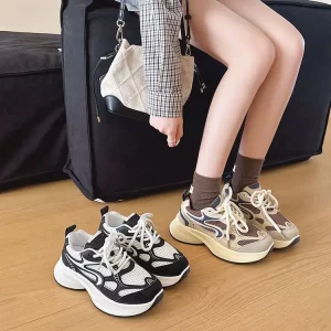 Women’s Color Block Sneakers Low Top Rubber Lace-Up