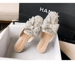 Women’s Colorful Rhinestone Platform Slippers, Closed Toe Flat Sandals, Lightweight, Height Increasing, Party Dress