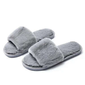 Women’s Comfort Open Toe Memory Foam Sandals Fuzzy Fluffy Slides Faux Fur House Slippers for Women