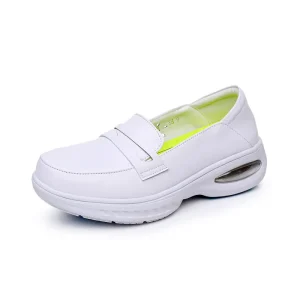 Women’s Comfortable Anti Slip Hospital Work Nurse Shoe Slip On Round Toe Air Cushioned Cow Full Grain Leather Genuine Leather