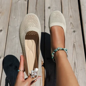 Women’s Comfortable Chic Flats Light Casual Breathable Solid Pattern Outdoor Shoes with Anti Slippery Feature for Spring Summer
