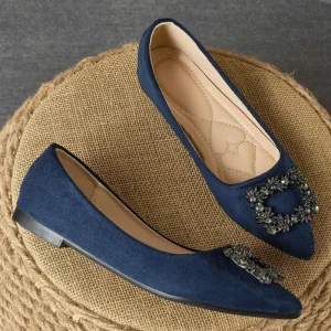 Women’s Comfortable Classic Slip-On Rhinestone Ballerina Flats Pointed Toe Summer Flats with Soft Bottom Retro Matching Color