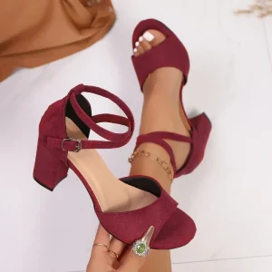 Women’s Comfortable Cross Strap Fish Mouth Platform Sandals Suede Block Heel Sandals Women Ankle Strap Dress Pumps