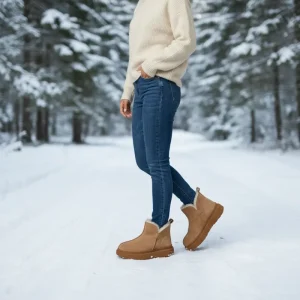 Women’s Comfortable Double Face Sheepskin Mid-Calf Boots Sheepskin Insole Lightweight Thick TPR Sole Snow Boots