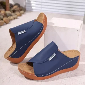 Women’s Comfortable Half Loafer Heel Fish Mouth Sandals Simple Lightweight One-Step Wedge Slippers Breathable Outdoor Friendly
