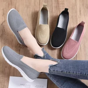 Women’s Comfortable Lightweight Mesh Sneakers Sporty Style Slip-On Loafers PVC Midsole PVC Outsole Stain Resistant Plaids Trendy