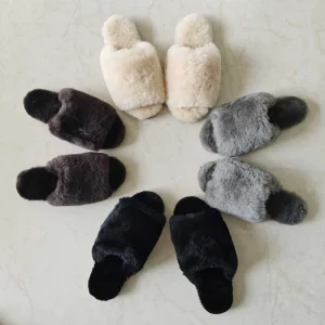 Women’s Comfortable Open Toe Slipper with Real Sheepskin Fur Warm Fluffy Natural EVA TPR Outsoles Anti-Slip Feature for Home Use