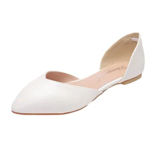 Women’s Comfortable PU Leather Ballet Flats Breathable and Anti Slip Dress Shoes White for Spring and Summer