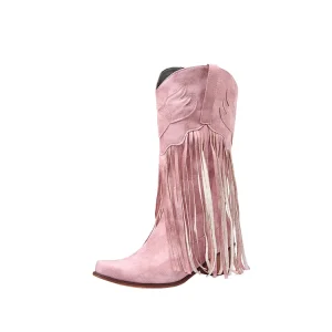 Women’s Comfortable PU Western Cowboy Boots Mid-Calf High Heel Pull Pointed Toe Embroidered Chunky Rubber Outsole Winter Autumn