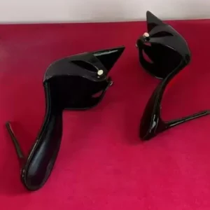 Women’s Comfortable Peep Toe Heeled Wedge Sandals Open Flat Bottom Cross Back Hollow Design Patent Leather for Autumn Outdoor