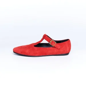 Women’s Comfortable Red Suede Flat Shoes Mary Jane Flats Ballet Flats Casual Footwear OEM ODM Factory Supply for Summer