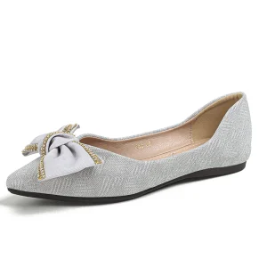 Women’s Comfortable Sequined Bow Slip-On Flat Ballet Foldable Breathable Soft Closed Toe Spring Summer Autumn Season Shoes