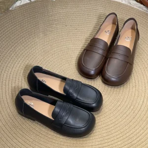 Women’s Comfortable Single Leather Loafers for Autumn Soft Sole Non-Tiring Summer New Design