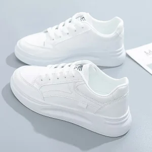 Women’s Comfortable Soft Breathable Flexible Lace-Up Height Increasing Platform Board Sports Shoes Korean Summer Autumn Walking