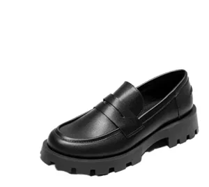 Women’s Comfortable Square Toe Platform Moccasins Winter Work Loafers Height Increasing PU Barefoot Design Rubber Bottom Boxed