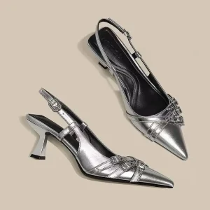 Women’s Comfortable Summer Dress Shoes Open Back High Heels Pointed Business Casual Buckle Strap Hot Selling Fashion Trends Prom