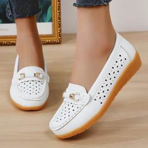 Women’s Comfortable Summer Flat Loafers with Hollow Design Closed Toe and Slip-On Closure Mother’s Day Gift