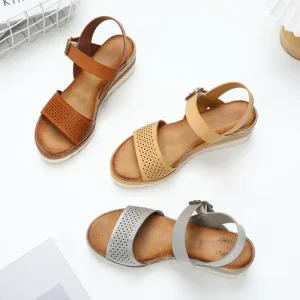 Women’s Comfortable Walking Sandals Open Toe Hollow Out Platform Ankle Strap Wedge Sandals