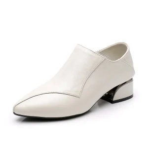 Women’s Comfortable Work Shoes with Zip Closure New PU Pointed Toe Thick Heel Soft Sole Fashion Trend for Summer Autumn