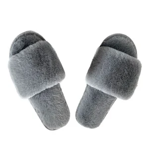 Women’s Comfy Faux Fur Open Toe Slide Slippers Indoor Home Bedroom Soft Plush Non slip Sole Comfortable for Winter Season