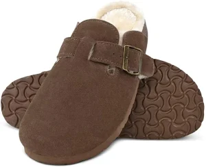 Women’s Comfy Foot-bed Clogs Indoor Outdoor Mules Slippers with Warm Furry Lining