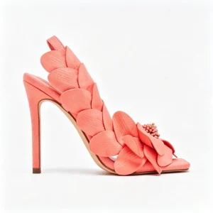 Women’s Coral 3D Flower High Heel Sandals Square Toe Slingback Stiletto Heels for Wedding Party