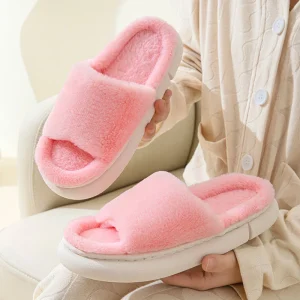 Women’s Cotton Indoor & Outdoor Home Slippers Four Seasons Non-Slip Maternity Shoes Furry Plush Slipper