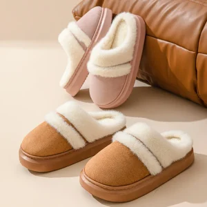 Women’s Cotton Slippers for Winter Indoor Home Warm Plush Thick Bottom