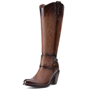 Women’s Cowboy Boots Tall Western Boots Rounded Toe Chunky Heel Pull on Zipper Knee High Cowgirl Boots