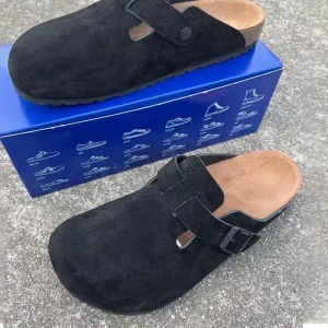 Women’s Cowhide Leather Clogs Mules Japanese Series Half Slippers With Cork Height Increasing Platform Slippers