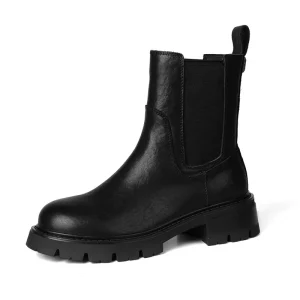 Women’s Cowhide Leather Mid-Calf Boots Toe High Heel Autumn Winter Genuine Leather Lining Ankle Height Zip Closure Solid