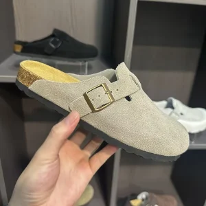 Women’s Cowhide Suede Leather Cork Sole Buckle Mule Clog Shoes US 4-15 Size