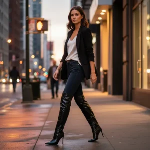 Women’s Crinkled Metallic PU Knee High Boots Pointed Toe 10CM Stiletto Heel Half Zip Pull On Long Boots