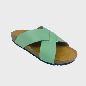 Women’s Criss Cross Microfiber Leather Platform Slippers Open Toe Arch Support Comfortable Cork Chunky Slippers Shoes