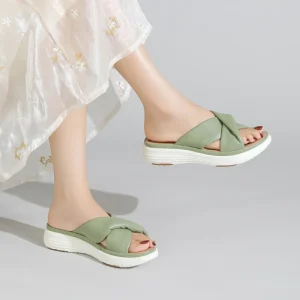 Women’s Cross Strap Platform Slide Sandals Soft Comfort Wedge Heel Lightweight Non Slip Slip On Leisure Summer Slides for Ladies