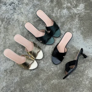 Women’s Cross-strap Mesh Off-the-shoulder Strap Rubber Outsole Slip-On New Spring Summer Lightweight Heel Sandals