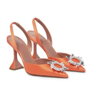 Women’s Crystal Slingback Pumps Summer Bride Shoes with Thin Heels Slip-On Closure for Party and Wedding