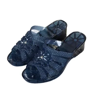 Women’s Crystal Slope Heel Sandals Anti Slip Quick Dry Women’s Casual Shoes Convenient Ladies’ Anti Slip Slippers