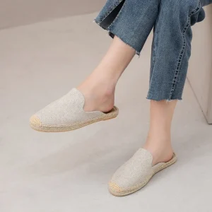 Women’s Custom LOGO Handwoven Embroidery Slip On Flats Shoes with Soft Insole Pastoral Retro Style ESPADRILLES for Spring Summer