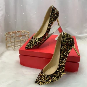 Women’s Custom-Made Gold Wedding Shoes Breathable High Pumps Thin Pointed Toe Slip-On Dress for Summer Fashion Trends Party