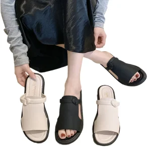 Women’s Custom Open Toe Casual Flats Korean Style Summer Beach Sandals Slip On Closure Comfortable Soft Hard Wearing Durable