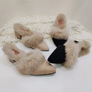 Women’s Custom Thin Heels Slide Mules Lightweight Velvet Upper Fashion Trend for Summer Autumn Slip-On Closure
