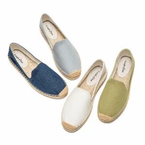 Women’s Custom Vintage-Inspired Slip-On Lightweight Espadrilles Rustic Textured Canvas Loafers Flat Spring/Summer Shoes