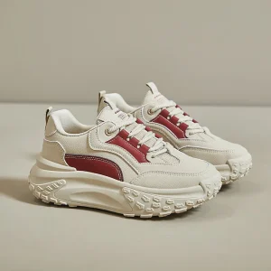 Women’s Custom White Sneakers with Chunky Sole Canvas Casual Shoes with Canvas Toe for Walking
