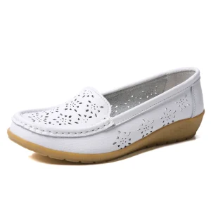 Women’s Customizable Large Size Genuine Leather Flat Loafers with Light Feature Waterproof for Spring Summer