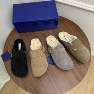 Women’s Customizable Lightweight Round Toe Slip-On Mule Shoes Fur Printed Embroidery All Seasons