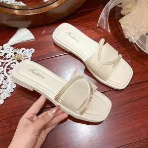 Women’s Customizable Summer Open Toe Indoor Outdoor Flats Fashionable Non Slip Beach Slippers
