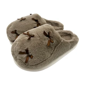 Women’s Cute Design Plush Lined Slippers with Durable Thickened Outdoor Soles Furry Butterfly Knot Slippers
